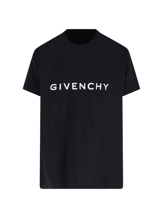 Givenchy T-Shirt oversize "archetype"-t-shirt-Givenchy-T-shirt oversize "archetype" Givenchy, in cotone nero, girocollo, maniche corte, stampa logo a contrasto fronte, stampa mini logo retro, orlo dritto.-Dresso