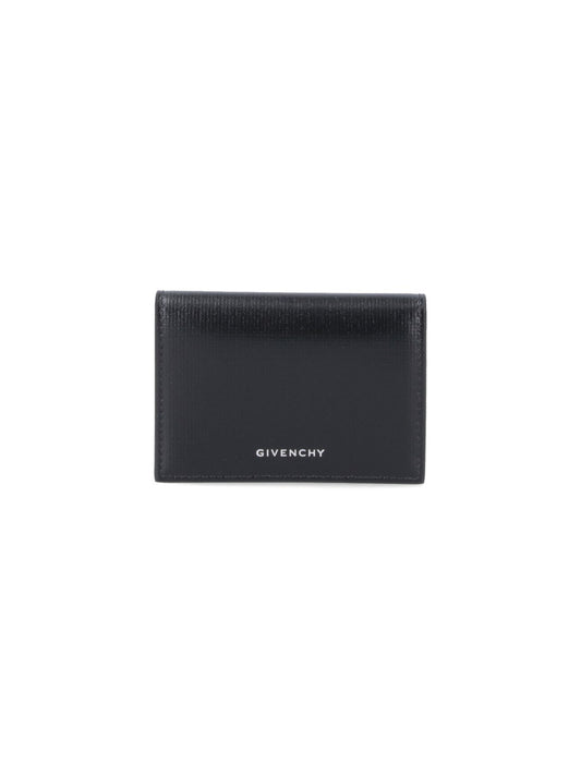 Givenchy Portafoglio logo-portafogli-Givenchy-Portafoglio logo Givenchy, in pelle nera, stampa logo fronte, chiusura bottone pressione, due slot per carte, uno scomparto per banconote.-Dresso