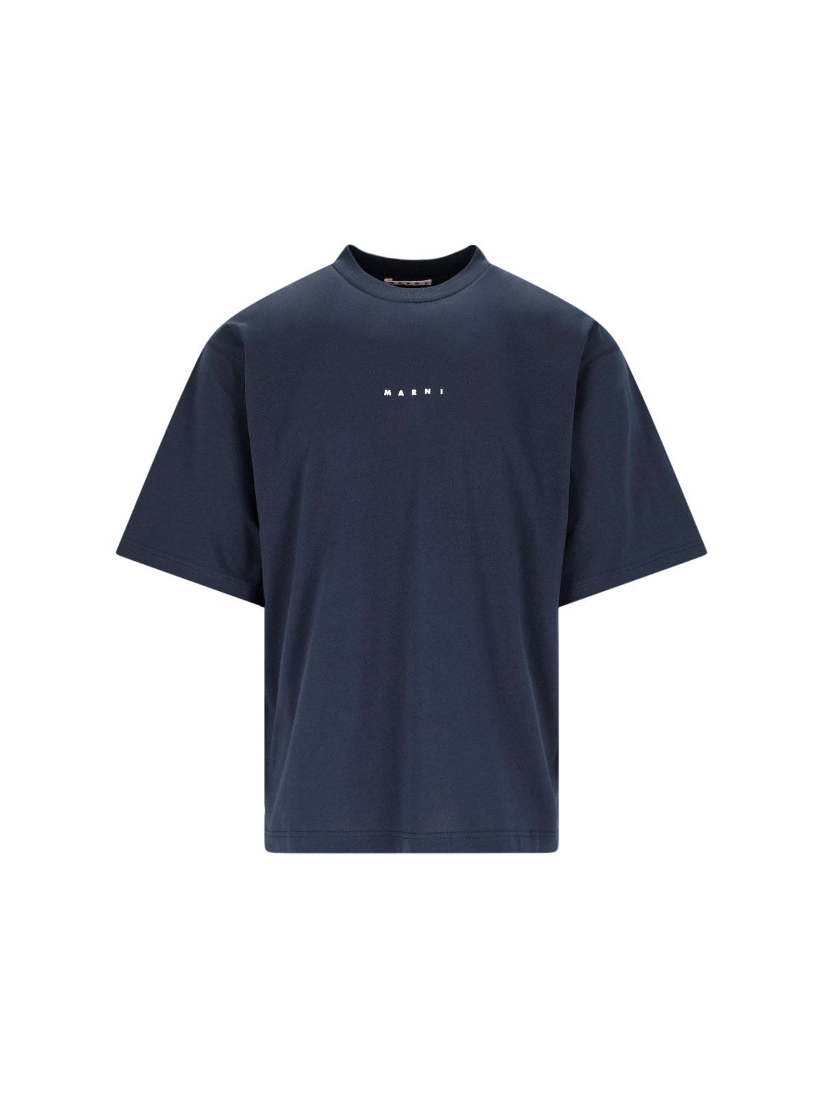 Marni T-Shirt logo-t-shirt-Marni-T-shirt logo Marni - realizzata in cotone biologico - blu, spalle scese, girocollo a costine, maniche corte, stampa logo bianco fronte, orlo dritto.-Dresso