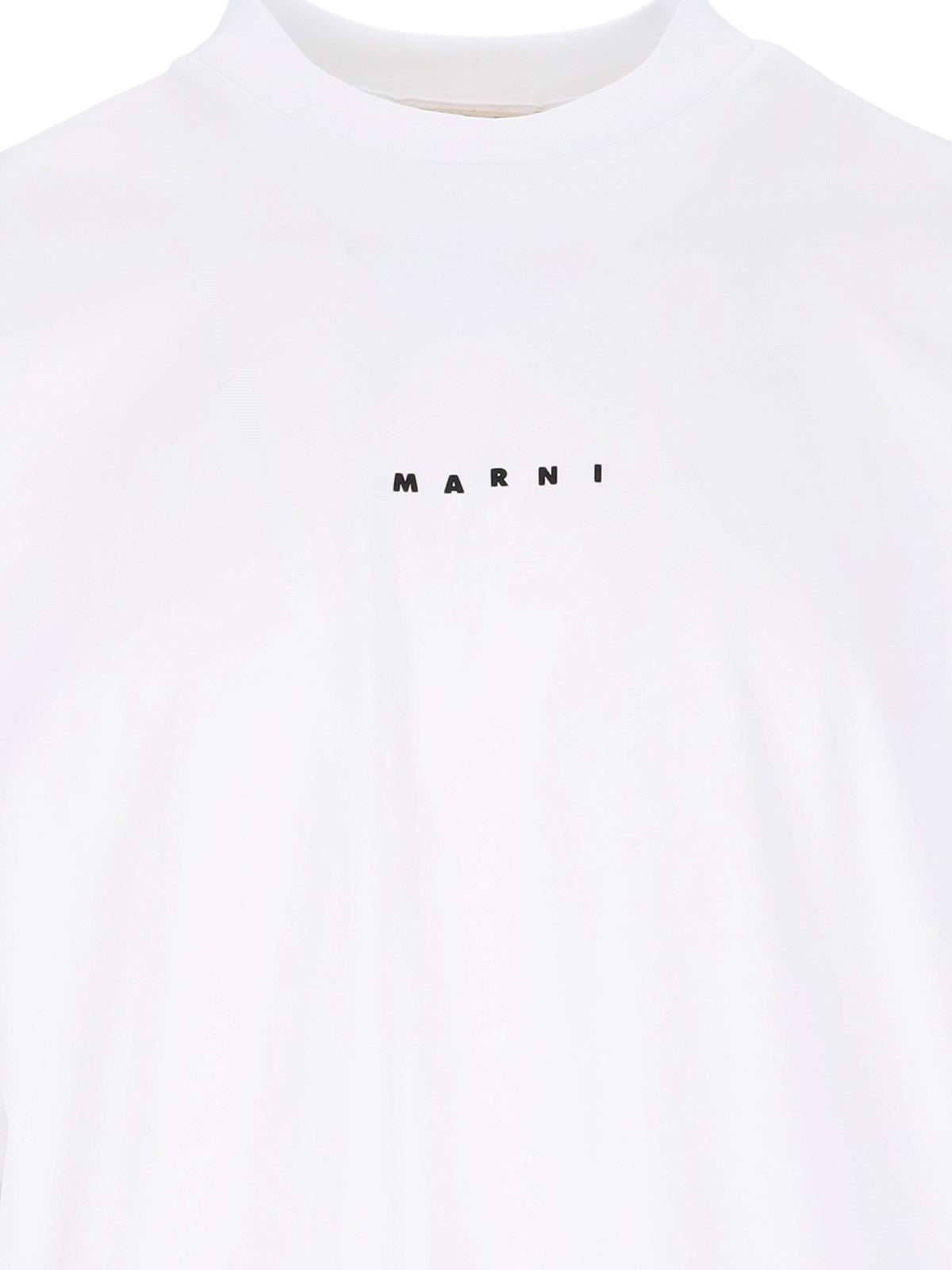 Marni T-Shirt logo-t-shirt-Marni-T-shirt logo Marni - realizzata in cotone biologico - bianco, spalle scese, girocollo a costine, maniche corte, stampa logo nero fronte, orlo dritto.-Dresso