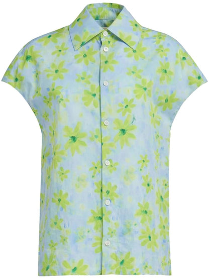 COCOON SHIRT IN LIGHT GREEN POPLIN WITH PARADE PRINT