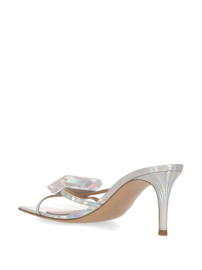 Iridescent mules with precious stone details