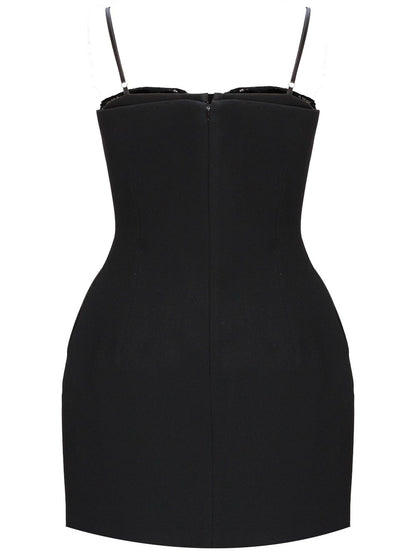 Dress with black crepe texture and thin straps