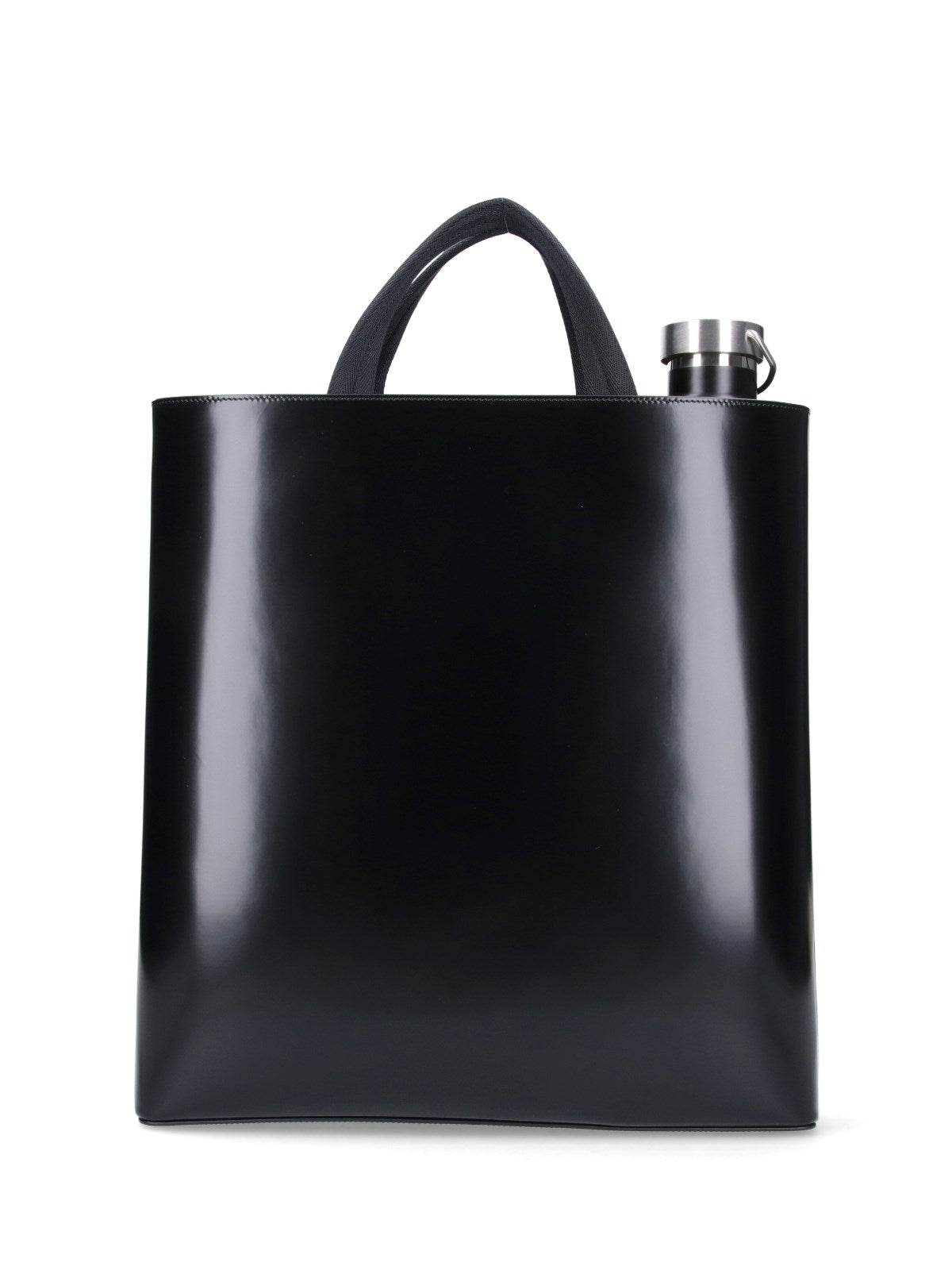 prada borsa tote con borraccia-borse tote-Prada-borsa tote con borraccia prada, in pelle nera, due manici superiori, logo argentato fronte, uno scomparto interno principale, borraccia logata inclusa. codice prodotto 2vg113 ooo zo6f0002 composizione: 100% pelle dimensioni/vestibilità: a 37 x l 35 x p 11 cm made in: italia - luce manico: 10 cm - Dresso