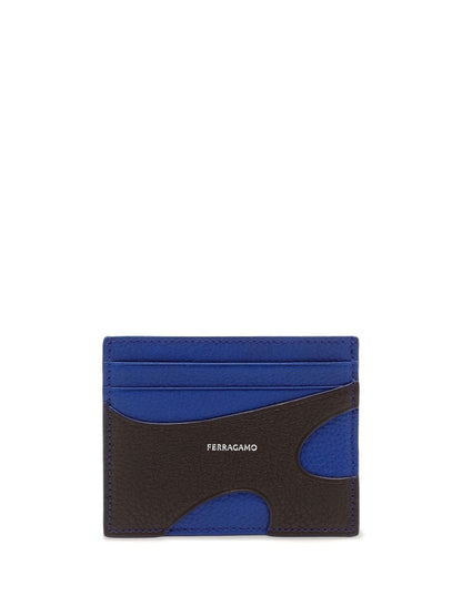 Card holder in black/electric blue leather