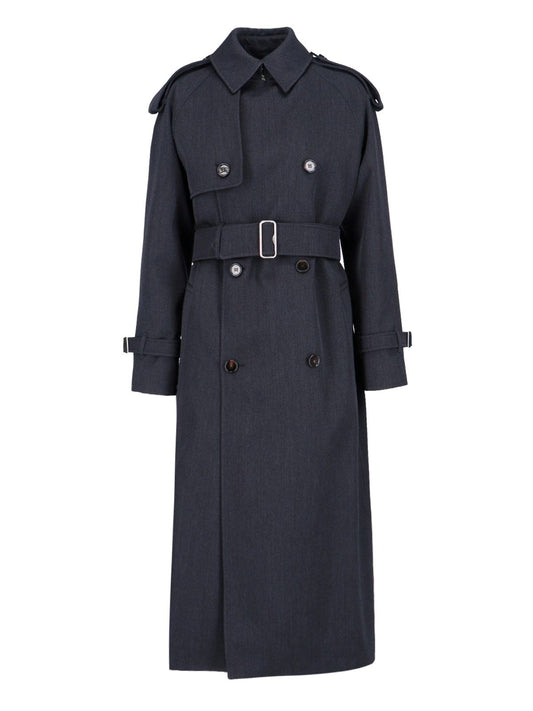 Virgin wool midi trench coat