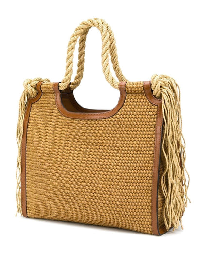 Bag with logo embroidered in raffia