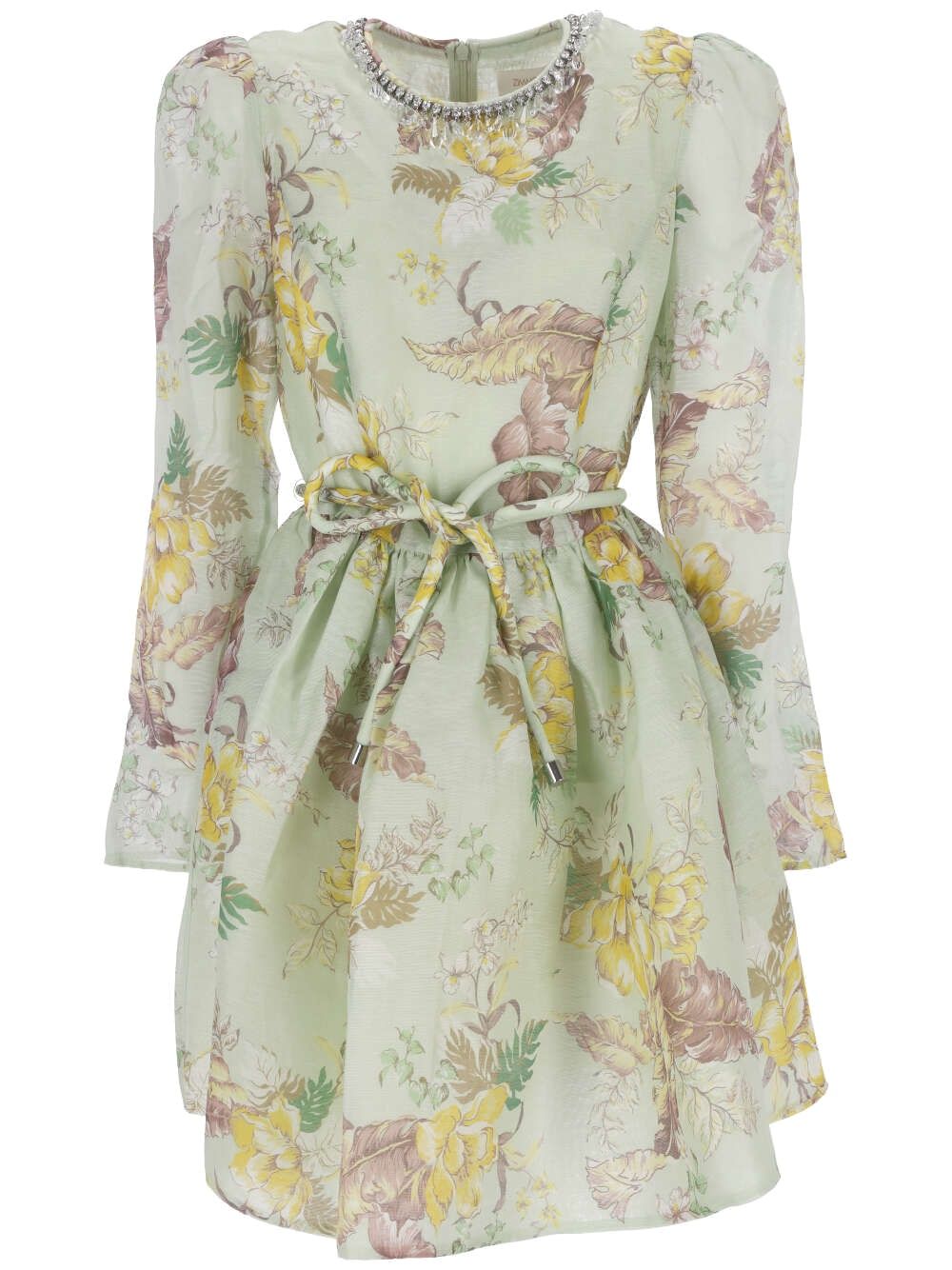 all-over floral print in green linen-silk blend