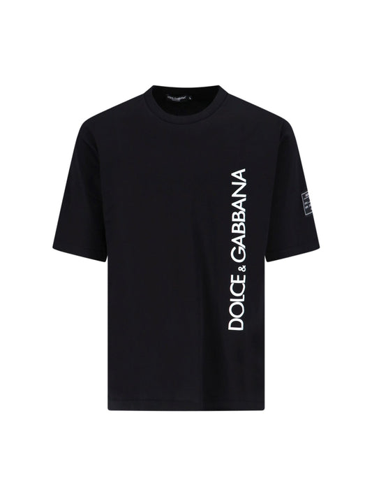 Dolce & Gabbana T-Shirt logo-t-shirt-Dolce & Gabbana-T-shirt logo Dolce & Gabbana, in cotone nero, girocollo, maniche corte, stampa logo bianco fronte, etichetta logo manica, orlo dritto.-Dresso