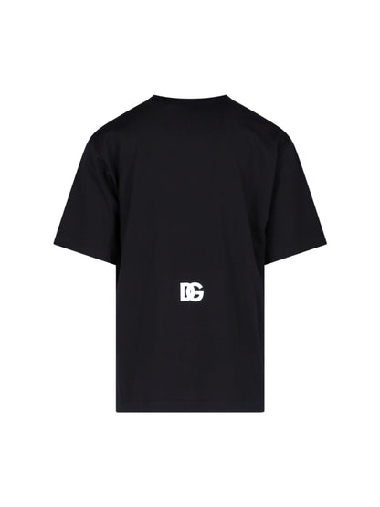 Dolce & Gabbana T-Shirt logo-t-shirt-Dolce & Gabbana-T-shirt logo Dolce & Gabbana, in cotone nero, girocollo, maniche corte stampa logo bianco fronte, orlo dritto.-Dresso