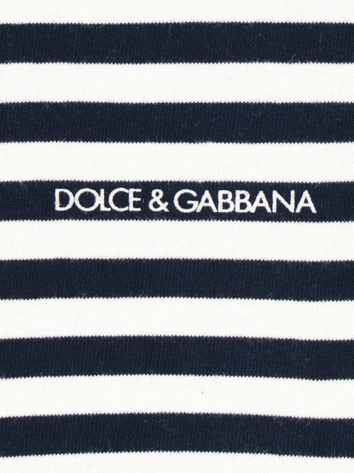 Dolce & Gabbana Maglietta a righe logo-maglie a maniche lunghe-Dolce & Gabbana-Maglietta a righe logo Dolce & Gabbana, in cotone nero, pattern a righe con dettagli panna, girocollo, stampa logo bianco fronte, orlo dritto.-Dresso