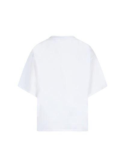 Dolce & Gabbana T-Shirt logo-t-shirt-Dolce & Gabbana-T-shirt logo Dolce & Gabbana, in cotone bianco, girocollo, maniche corte, stampa logo nero fronte, orlo dritto.-Dresso