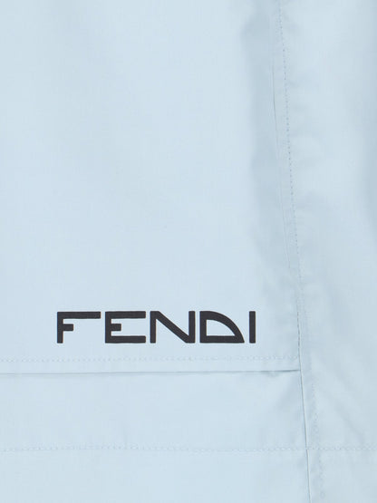 Fendi Pantaloncini sportivi logo-Short-Fendi-Pantaloncini sportivi logo Fendi, vita elastica, coulisse, due tasche zip laterali, stampa logo nero fronte, gamba dritta.-Dresso