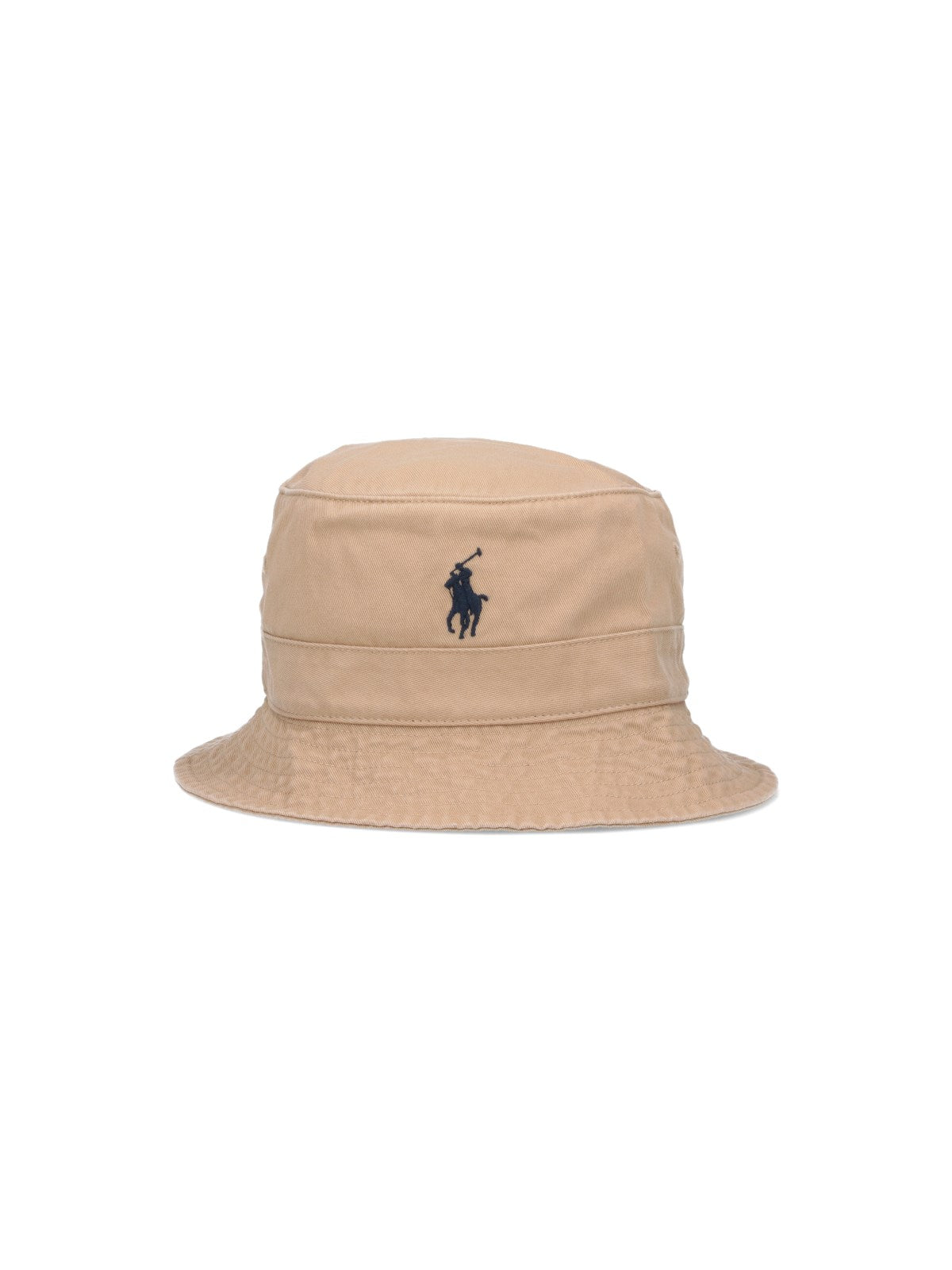 Polo Ralph Lauren Cappello bucket logo-cappelli-Polo Ralph Lauren-Cappello bucket logo Polo Ralph Lauren, in cotone beige, ricamo logo blu fronte, visiera-Dresso