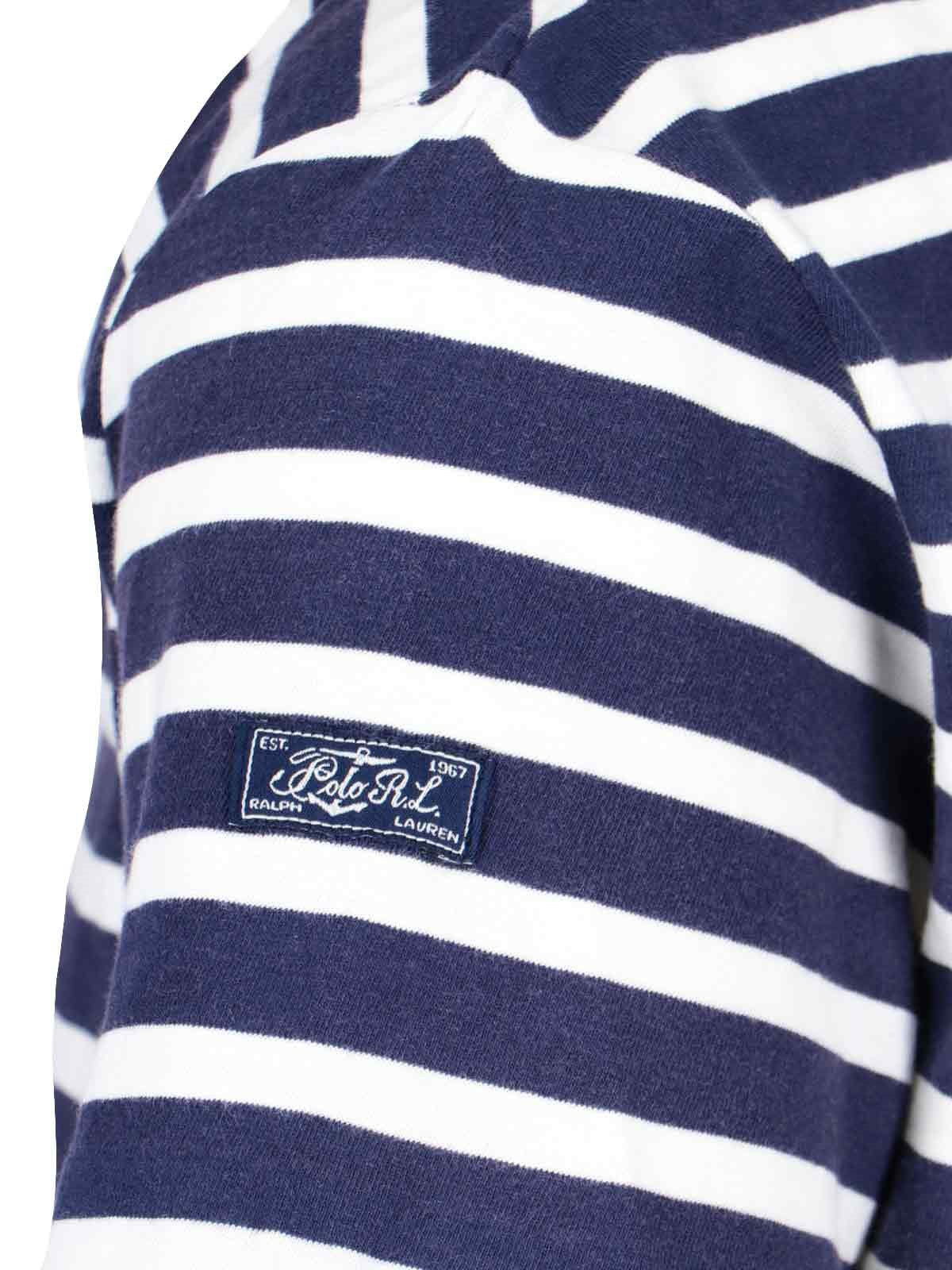 Polo Ralph Lauren T-Shirt a righe-t-shirt-Polo Ralph Lauren-T-shirt a righe Polo Ralph Lauren, in cotone blu, motivo righe bianche, girocollo, maniche corte, etichetta logo manica, tasca applicata petto, orlo dritto.-Dresso