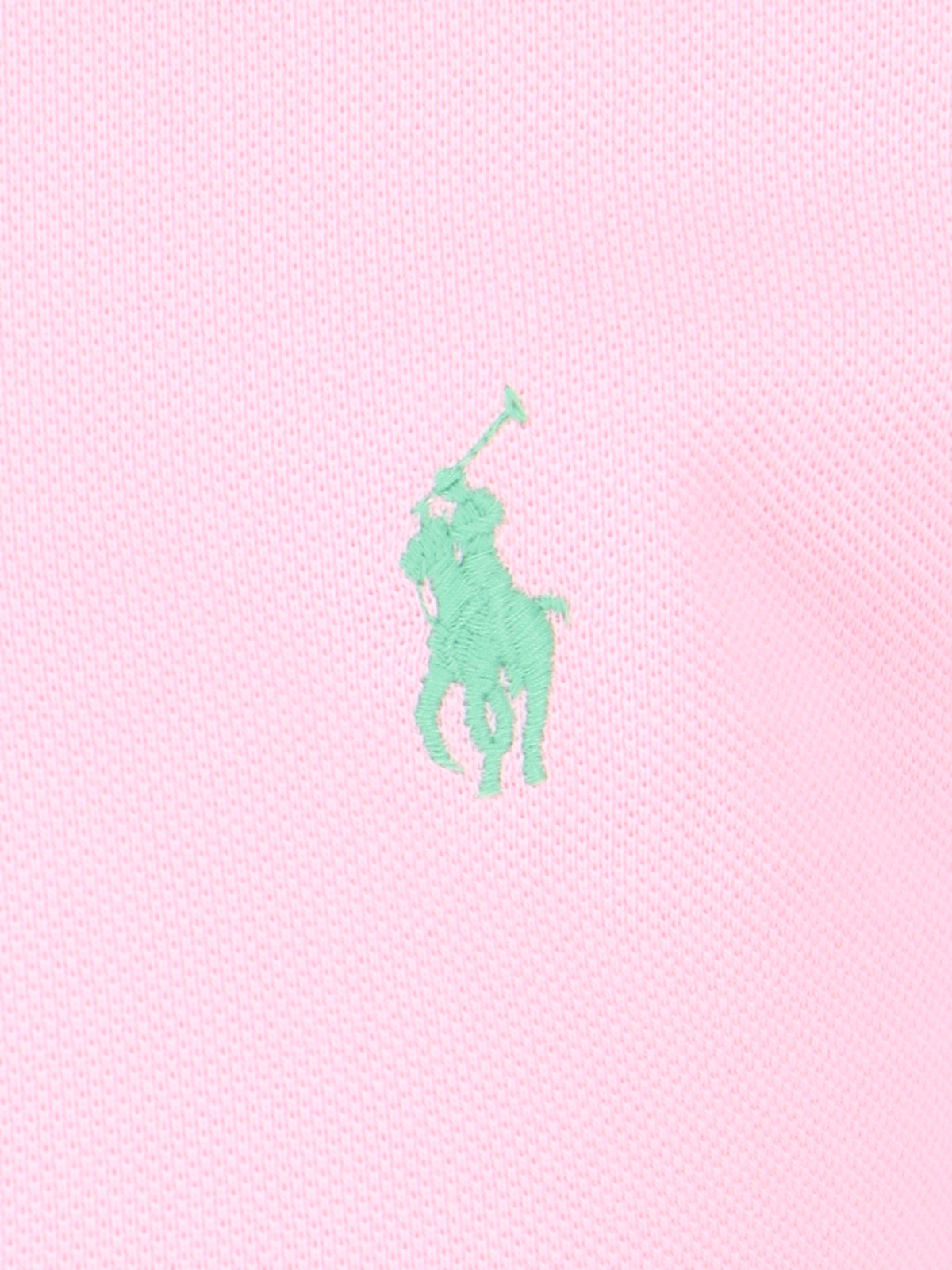 Polo Ralph Lauren polo logo-Polo-Polo Ralph Lauren-Polo logo Polo Ralph Lauren, in cotone rosa, colletto classico, bottoni fronte, maniche corte, ricamo logo verde petto, orlo dritto.-Dresso