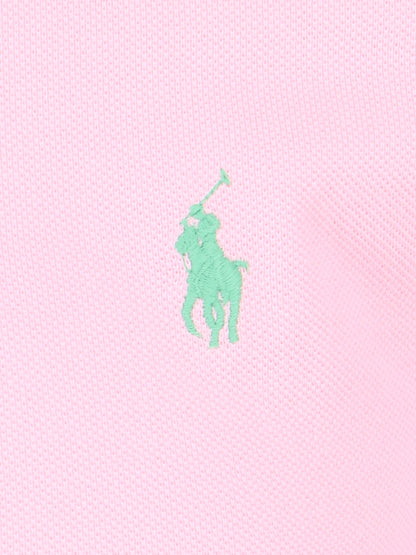 Polo Ralph Lauren polo logo-Polo-Polo Ralph Lauren-Polo logo Polo Ralph Lauren, in cotone rosa, colletto classico, bottoni fronte, maniche corte, ricamo logo verde petto, orlo dritto.-Dresso