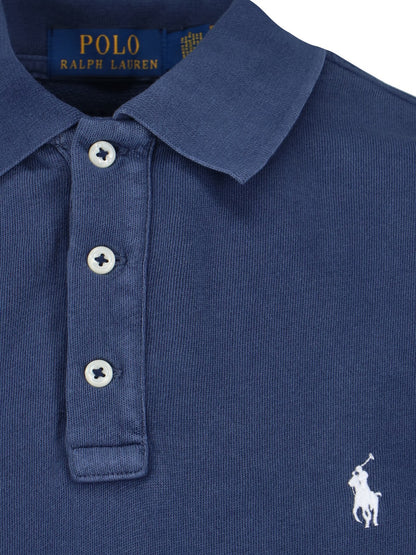 Polo Ralph Lauren Polo logo-Polo-Polo Ralph Lauren-Polo logo Polo Ralph Lauren, in cotone blu, colletto classico, bottoni frontali, maniche corte, ricamo logo blu petto, orlo dritto.-Dresso