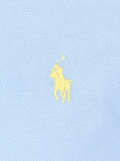 Polo Ralph Lauren polo logo-t-shirt-Polo Ralph Lauren-Polo logo Polo Ralph Lauren, in cotone azzurro, colletto classico, bottoni fronte, maniche corte, ricamo logo giallo petto, orlo dritto.-Dresso