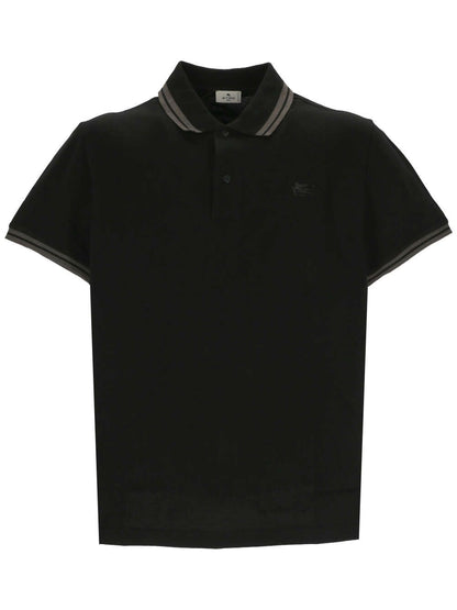 Black/grey cotton polo shirt