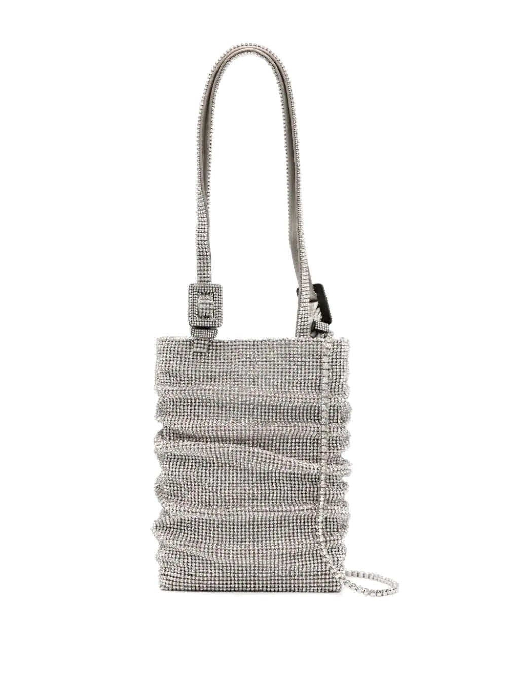 Tote bag with ruffles decorated with rhinestones
