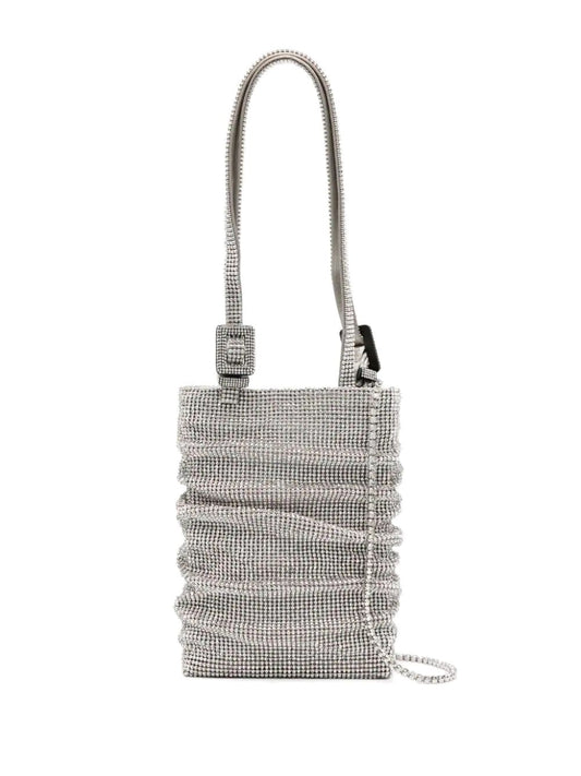 Tote bag with ruffles decorated with rhinestones