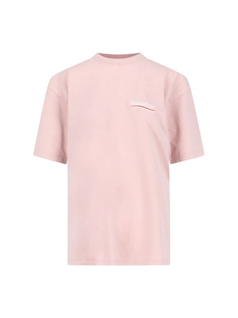 Balenciaga T-Shirt logo retro-t-shirt-Balenciaga-T-shirt logo retro Balenciaga, in cotone rosa, girocollo, maniche corte, ricamo logo bianco fronte e retro, orlo dritto.-Dresso