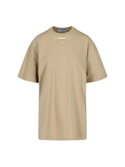 Prada T-Shirt logo-t-shirt-Prada-T-shirt logo Prada, in cotone beige, girocollo, maniche corte, patch logo fronte, etichetta logo fronte, orlo dritto.-Dresso