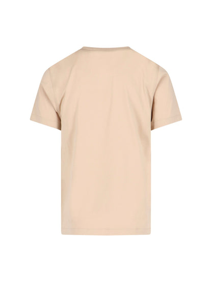 Burberry T-Shirt logo-t-shirt-Burberry-T-shirt logo Burberry, in cotone beige, girocollo, maniche corte, ricamo logo petto, orlo dritto.-Dresso