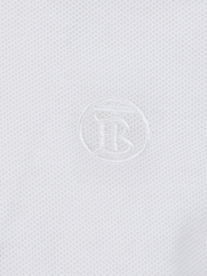 Burberry Polo logo-t-shirt-Burberry-Polo logo Burberry, in cotone bianco, colletto classico dettaglio righe rosse e nere, bottoni fronte, ricamo logo petto tono su tono, maniche corte, spacchetti laterali, orlo dritto.-Dresso