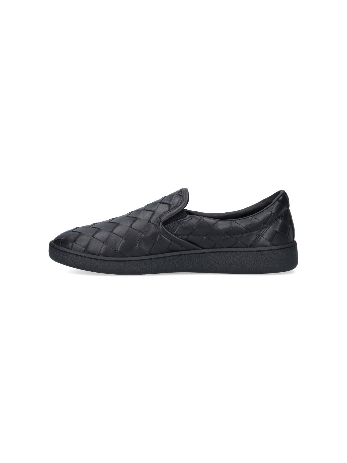 Bottega Veneta Sneakers slip-on intrecciate-sneakers basse-Bottega Veneta-Sneakers slip-on intrecciate Bottega Veneta, in pelle nera, motivo iconico intrecciato, vestibilità slip-on, etichetta logo applicato laterale, logo impresso suola, suola in gomma tono su tono.-Dresso