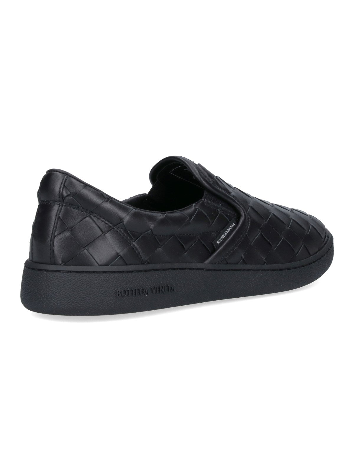 Bottega Veneta Sneakers slip-on intrecciate-sneakers basse-Bottega Veneta-Sneakers slip-on intrecciate Bottega Veneta, in pelle nera, motivo iconico intrecciato, vestibilità slip-on, etichetta logo applicato laterale, logo impresso suola, suola in gomma tono su tono.-Dresso