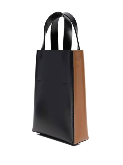 Brown/black two-tone leather tote bag