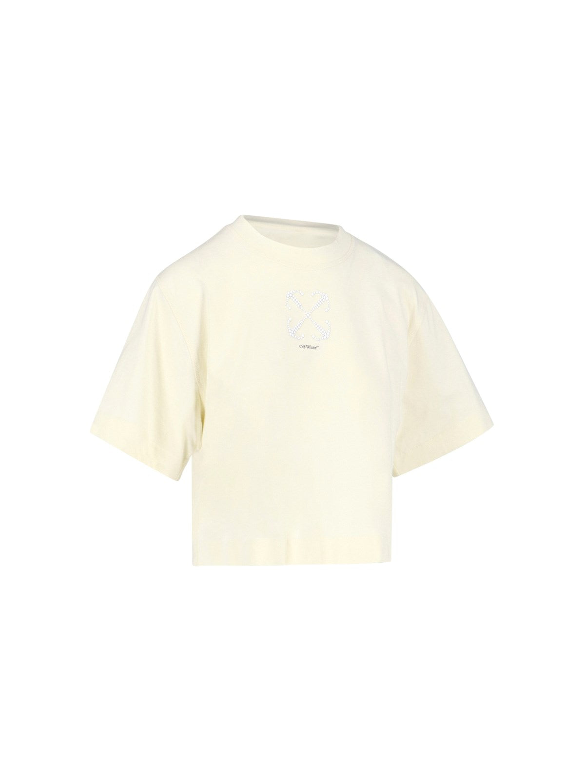 Cremefarbenes Crop-T-Shirt mit „Pfeilen“.