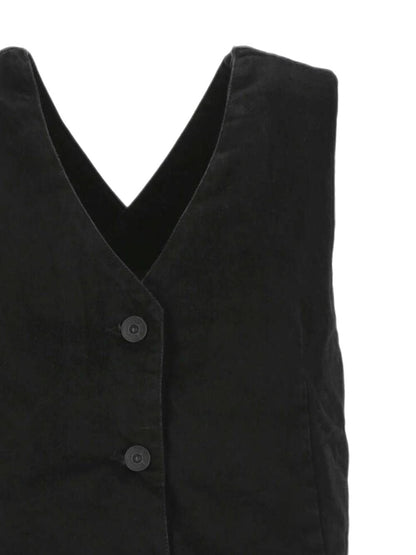Vest with rear crossed straps in black cotton denim