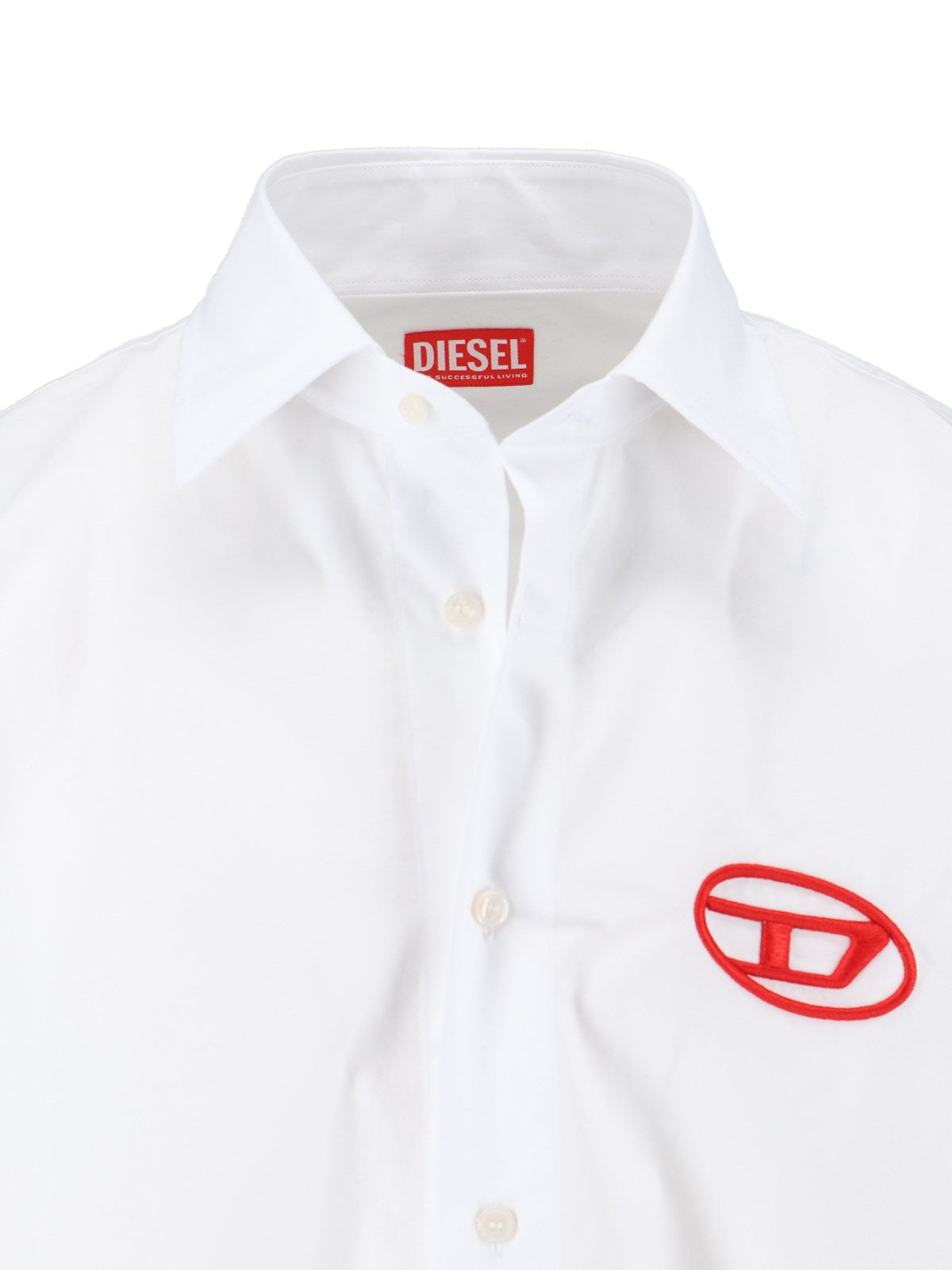 Diesel Camicia logo "oval-d"-camicie-Diesel-Camicia logo "oval-d" Diesel, in cotone bianco, colletto classico, chiusura bottoni, ricamo logo petto, bottoni polsini, orlo dritto.-Dresso