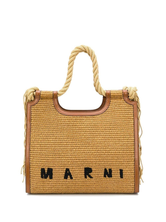 Bag with logo embroidered in raffia