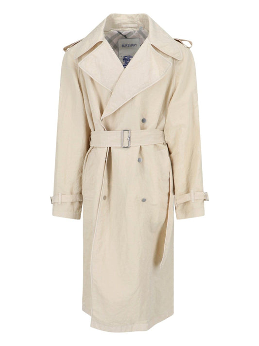 Double-breasted nylon trench coat