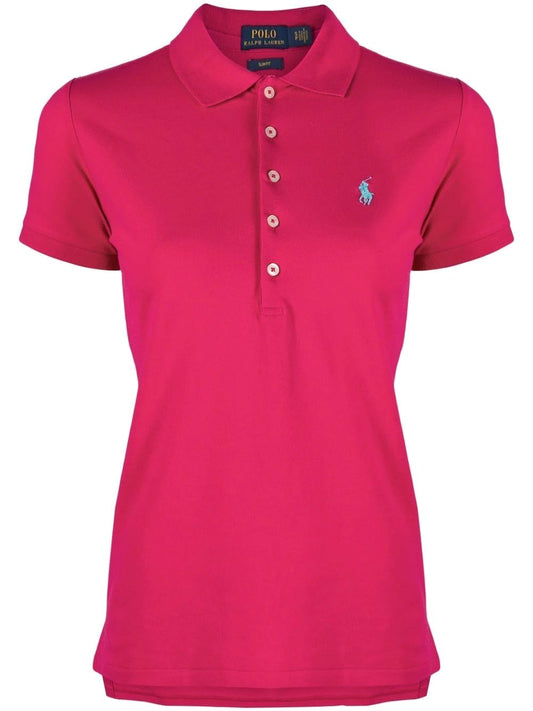 Pink polo shirt in stretch cotton with Pony logo