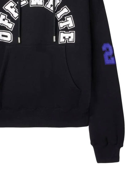 hood with drawstring in black/white/purple cotton