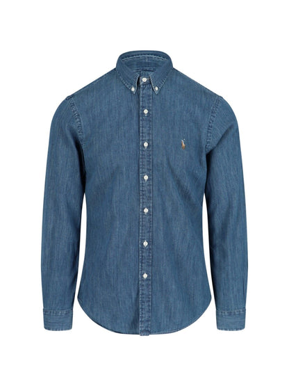 Camicia in denim logo