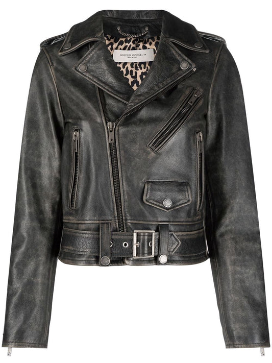 Brown leather biker jacket