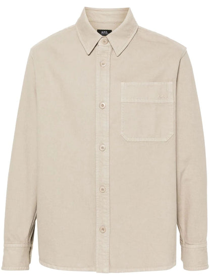 Beige shirt with patch pocket on the chest