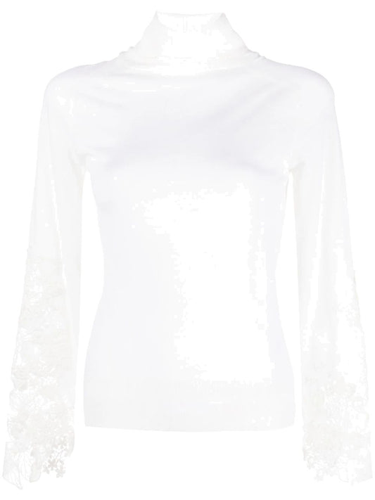 Virgin wool sweater with lace details