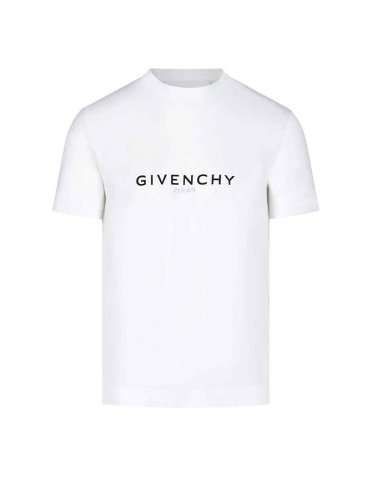 Givenchy T-Shirt logo fronte retro-t-shirt-Givenchy-T-shirt logo fronte retro Givenchy, in cotone bianco, girocollo, stampa logo nero fronte, stampa logo retro, orlo dritto.-Dresso
