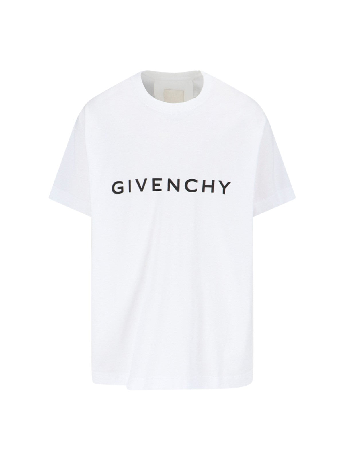 Givenchy T-Shirt logo-t-shirt-Givenchy-T-shirt logo Givenchy, in cotone bianco, girocollo, maniche corte, stampa logo lettering nero fronte, stampa "4g" nera retro, orlo dritto.-Dresso