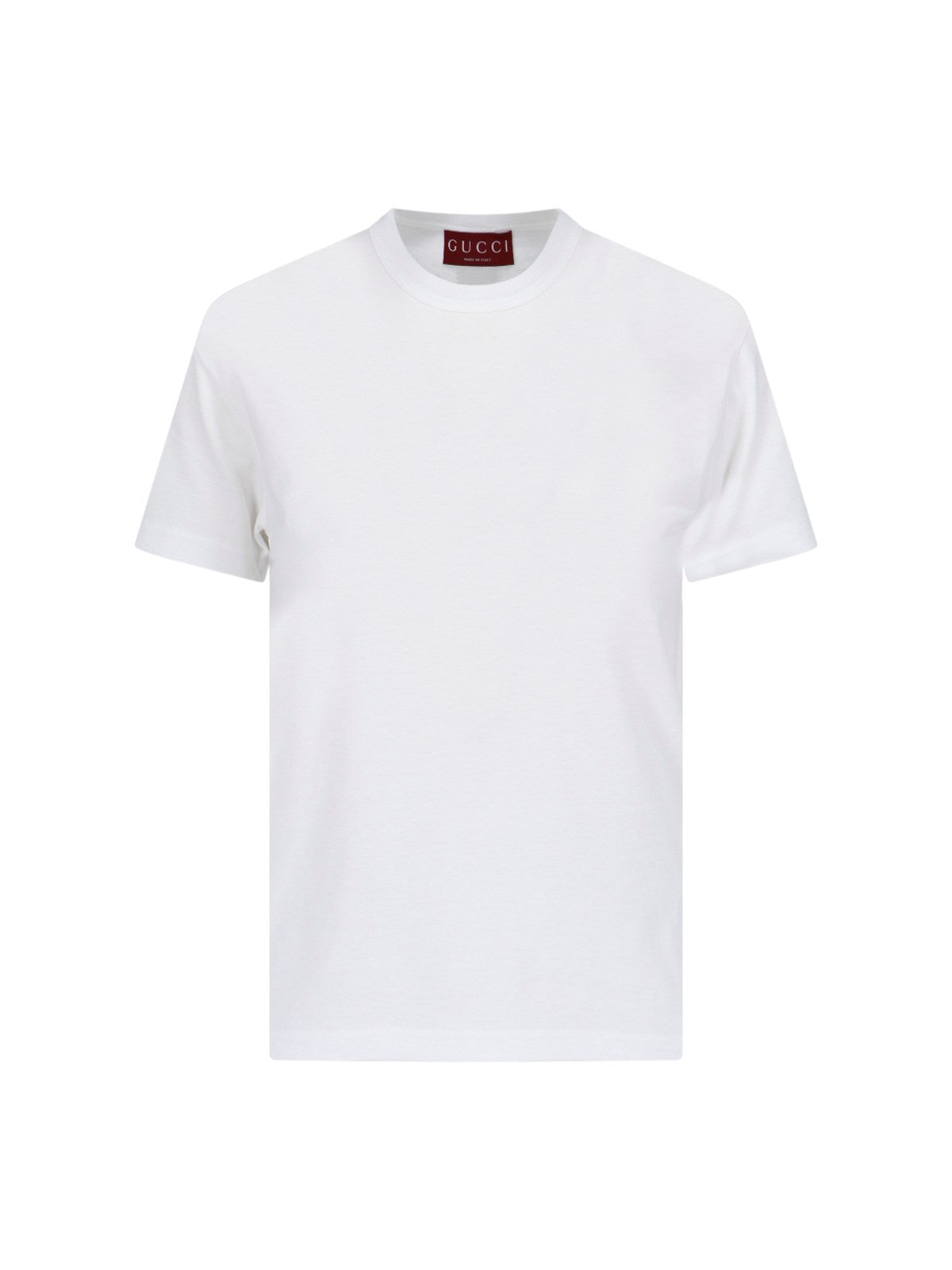 Gucci T-Shirt basic-t-shirt-Gucci-T-shirt basic Gucci, in cotone bianco, girocollo, maniche corte, etichetta tricolore retro, orlo dritto.-Dresso