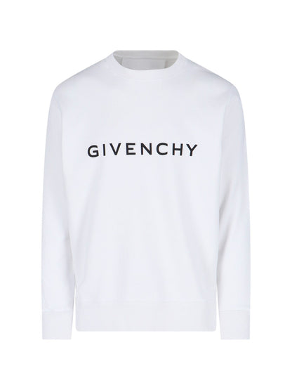Givenchy Felpa girocollo logo-felpe girocollo-Givenchy-Felpa girocollo logo Givenchy, in cotone bianco, stampa logo a contrasto frontale, dettaglio stampa logo "4g" retro, collo polsini e fondo elastici, orlo dritto.-Dresso