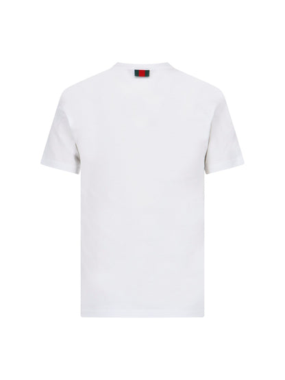 Gucci T-Shirt basic-t-shirt-Gucci-T-shirt basic Gucci, in cotone bianco, girocollo, maniche corte, etichetta tricolore retro, orlo dritto.-Dresso