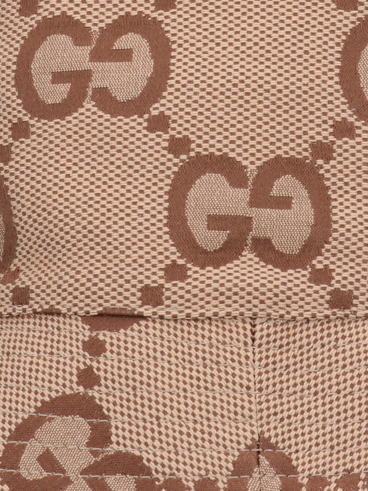 Gucci cappello bucket "jumbo GG"-cappelli-Gucci-Cappello bucket "jumbo GG" Gucci, in misto cotone marrone, pattern logo all-over, visiera ampia.-Dresso